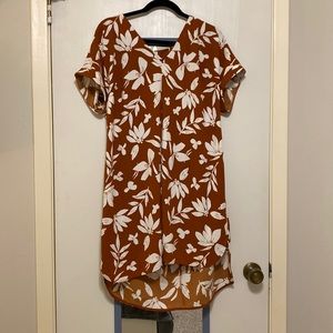 Burnt Orange and White Floral Dress